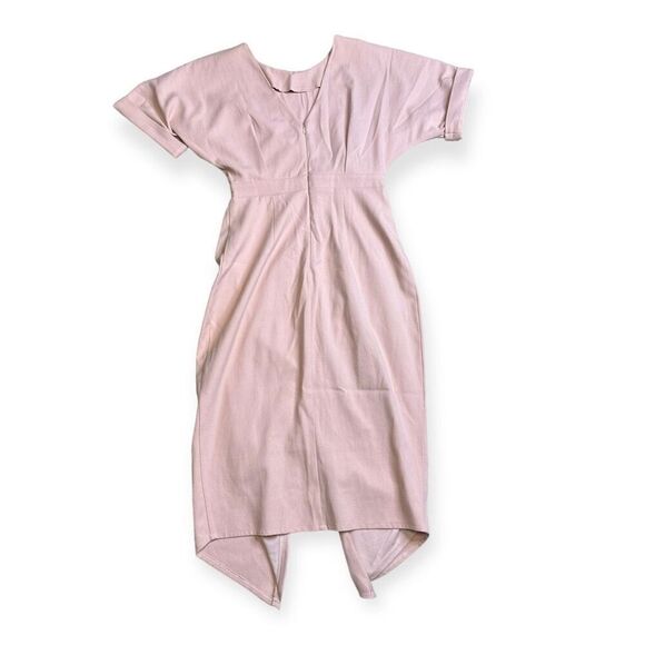Asos Women's Pink Short-Sleeve High-Neck Drape Wrap Front Midi Dress Size 4 - Picture 1 of 6